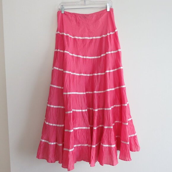VINTAGE BETSEY JOHNSON Pink Taffeta Tiered Maxi Skirt Punk Fairy Grunge - Size 8 - Picture 11 of 16